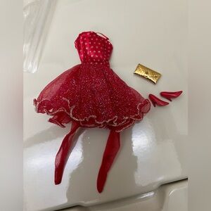 Barbie or any 12” Doll 3pc Red Dress, Red Shoes & Gold Pocketbook
